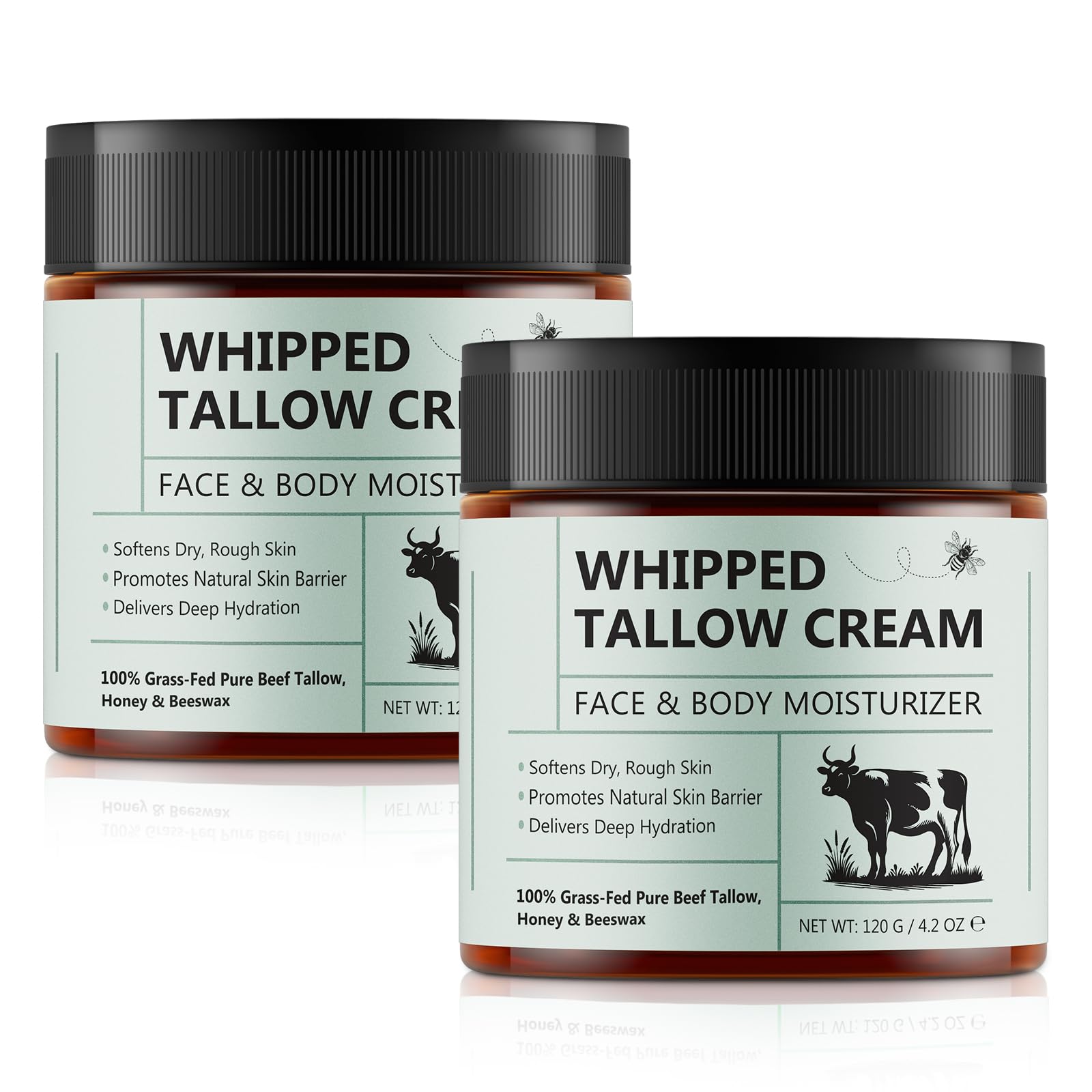Uruses 2PCS Beef Tallow for Skin, Tallow and Honey Balm, Natural Whipped Tallow Cream for Face & Body Moisturizer, Tallow Cream with Honey & Beeswax, Body Lotion Skin Care for Sensitive Skin